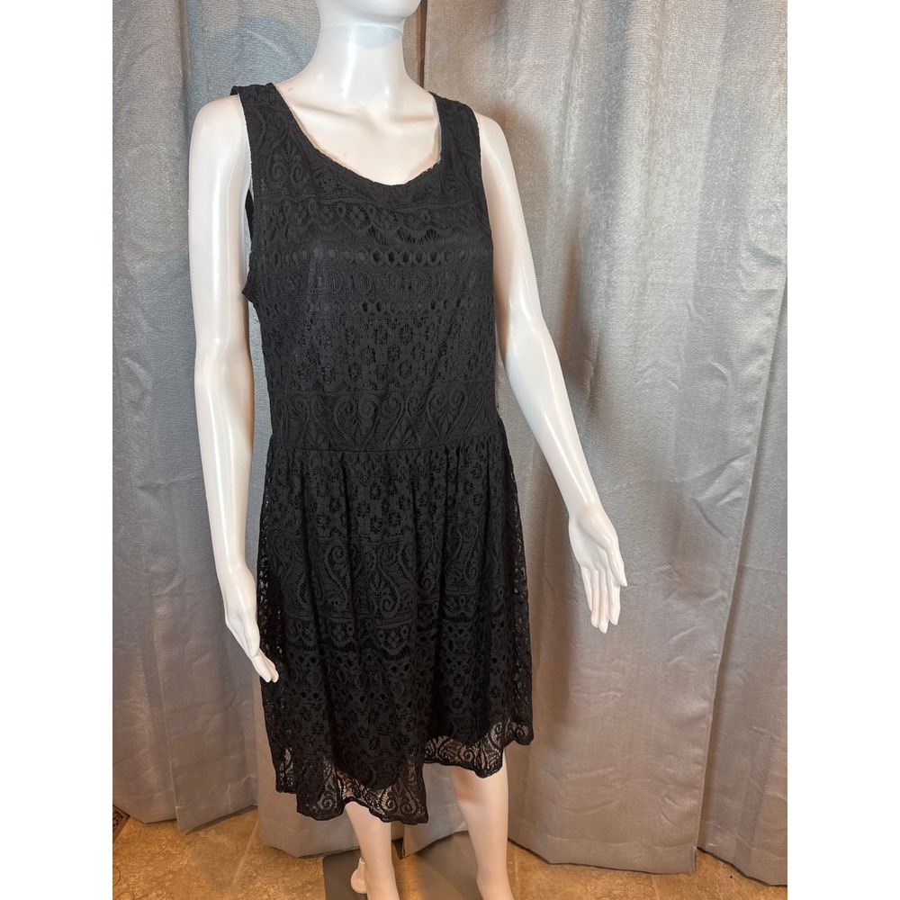 PINC Black Lace Fit Flare Dress Women's Plus Size 1X Sleeveless Scoop Neck